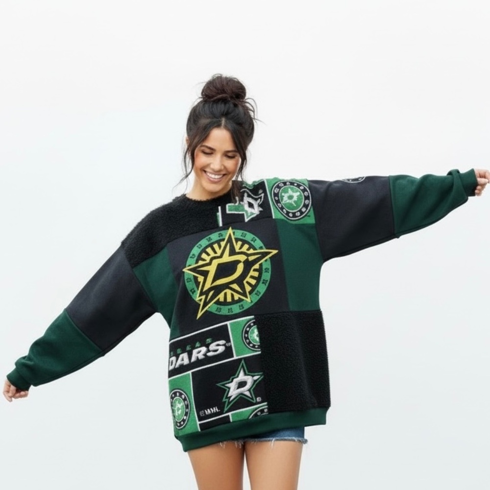 Upcycled Dallas Stars Patchwork Sweatshirt.  One of a Kind.